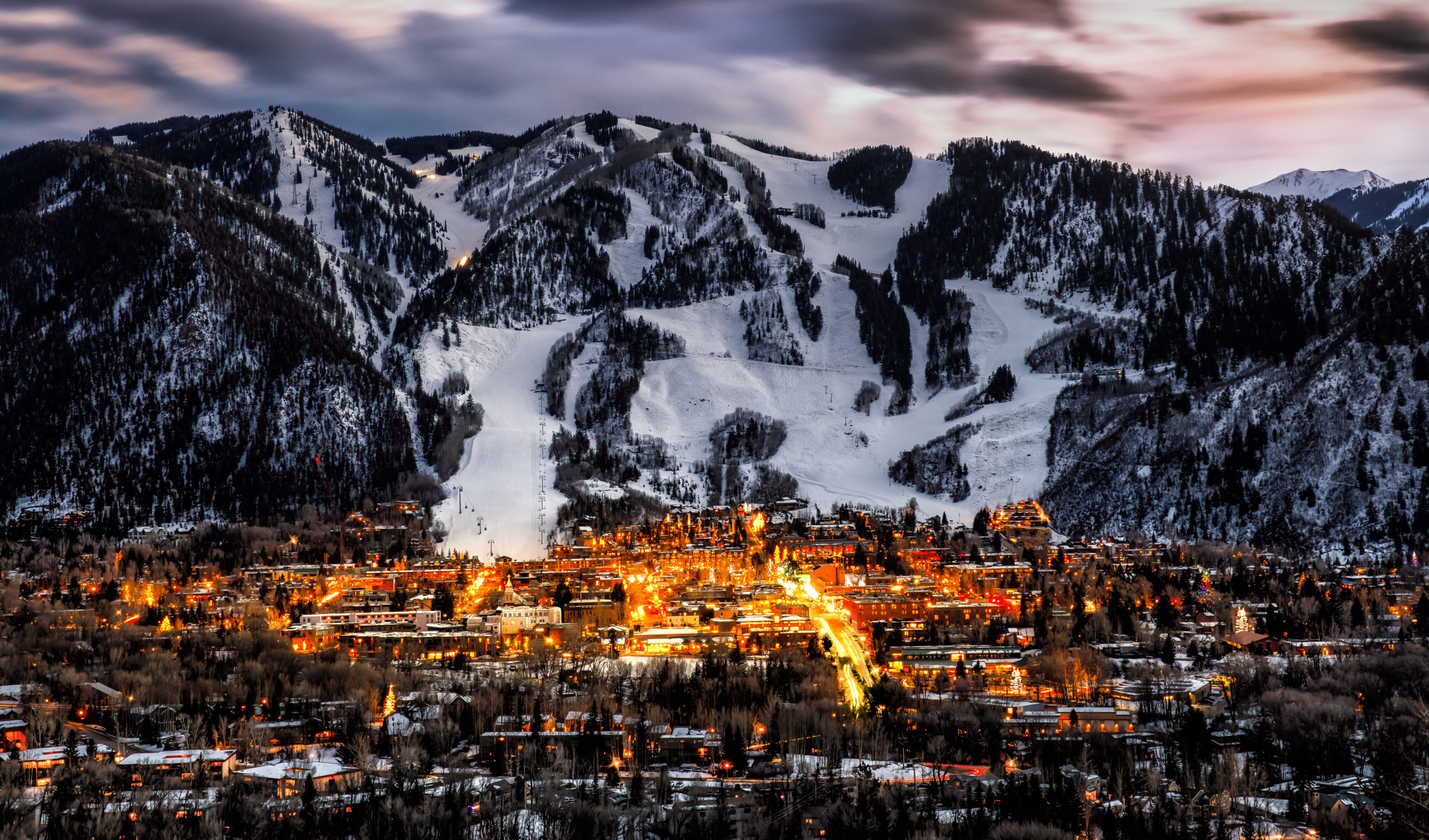 View of town of Aspen, Colorado and mountains in back